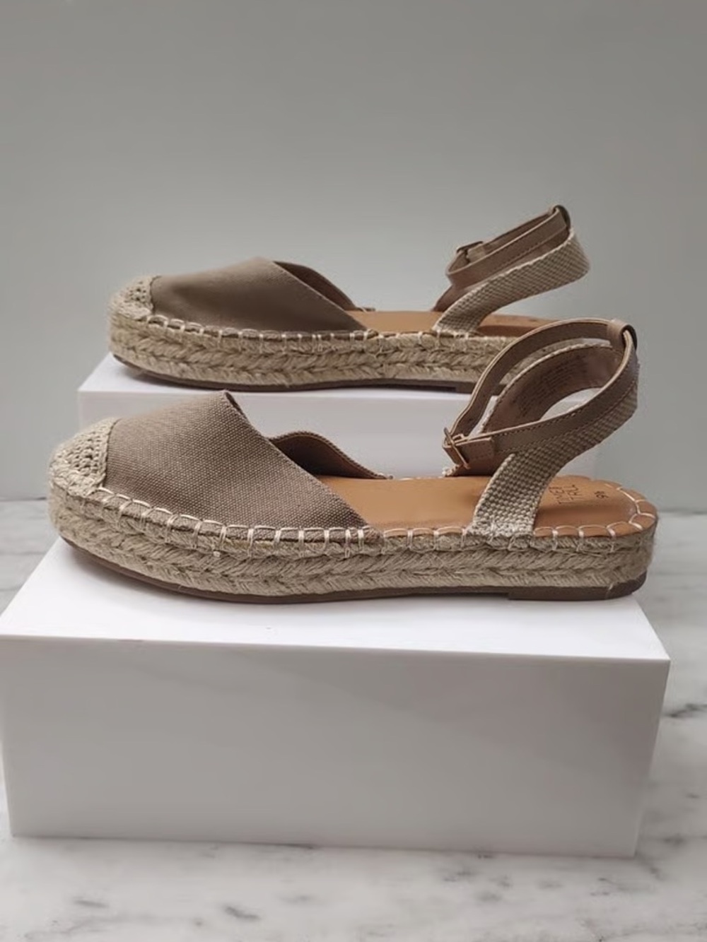 Time and Tru Taupe Espadrille Wedge Sandals with Ankle Strap